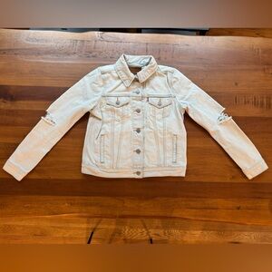 Levi’s Premium Light Wash Denim Jacket – Distressed Elbows – Size M